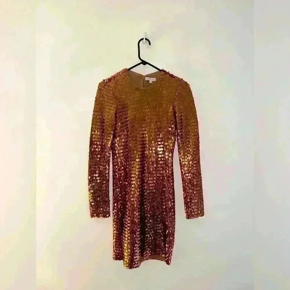 Gianna Bini Celeste Copper Sequin Crew Neck Long Sleeve Dress, Worn Once, Size 0